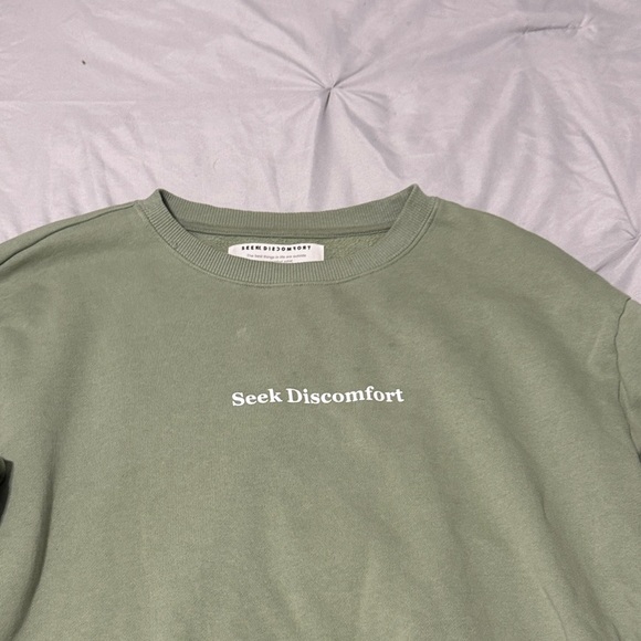 Seek Discomfort Women’s S Sage Green Crewneck Sweatshirt Organic Cotton Pullover - Picture 3 of 10